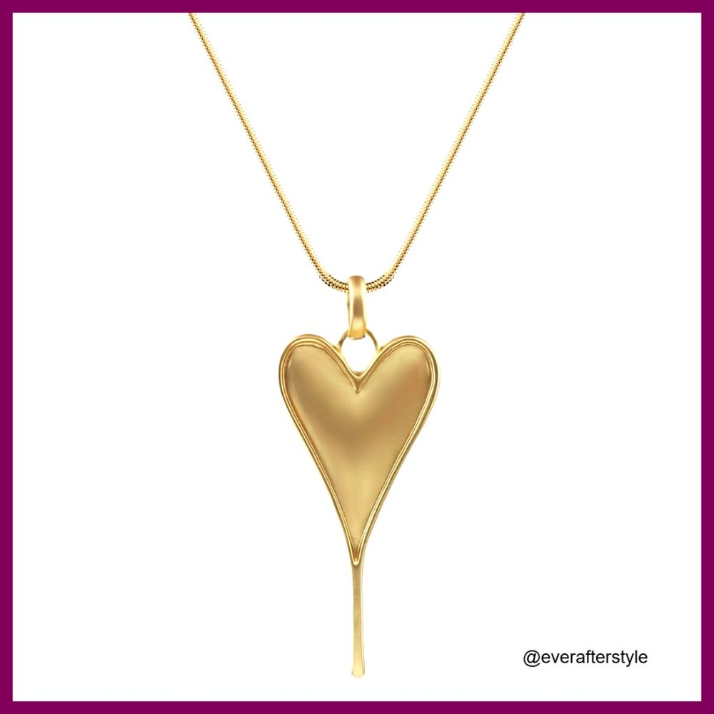 Long Heart Pendant Y Necklace Silver Plated Chunky Layered Jewelry